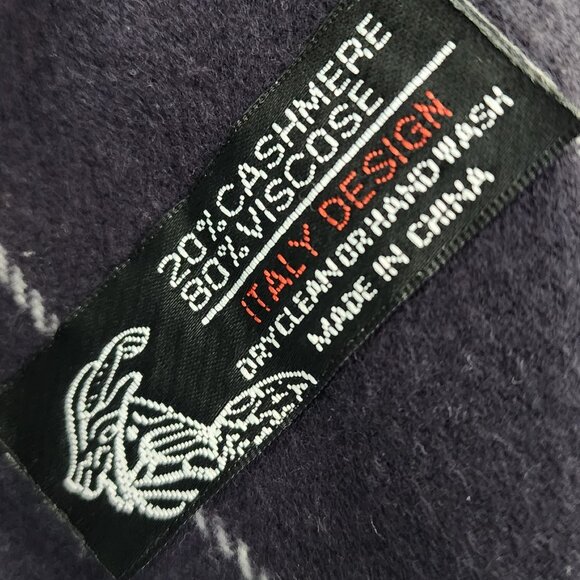 Oversized Navy Blue Striped Cashmere Scarf - Picture 3 of 7